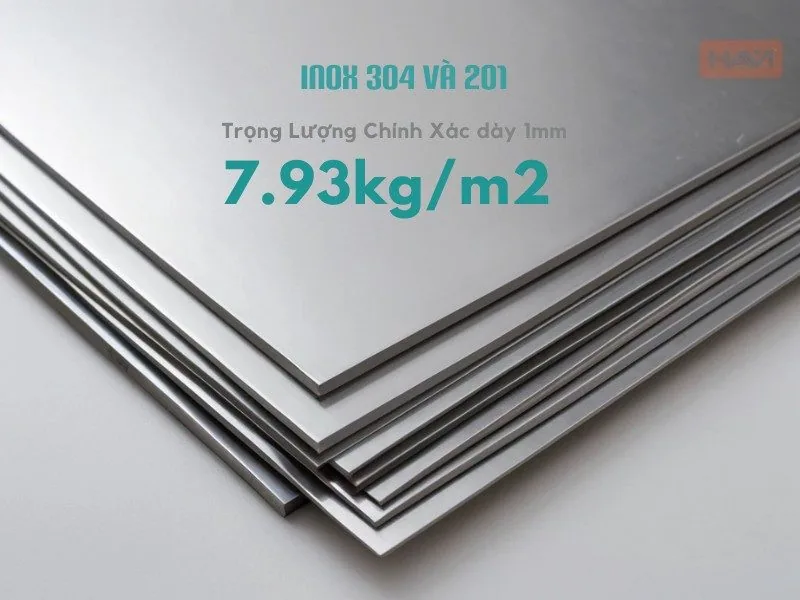 Trọng Lượng 1m² Inox 304 và 201 nặng bao nhiêu